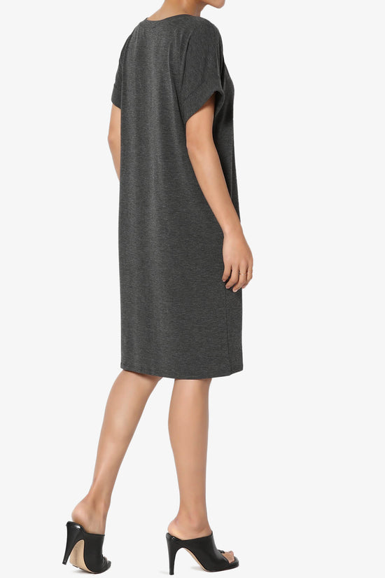 Cliff Rolled Short Sleeve V-Neck Dress CHARCOAL_4