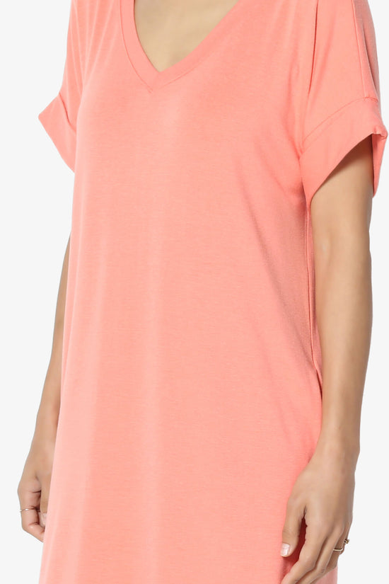 Cliff Rolled Short Sleeve V-Neck Dress CORAL_5
