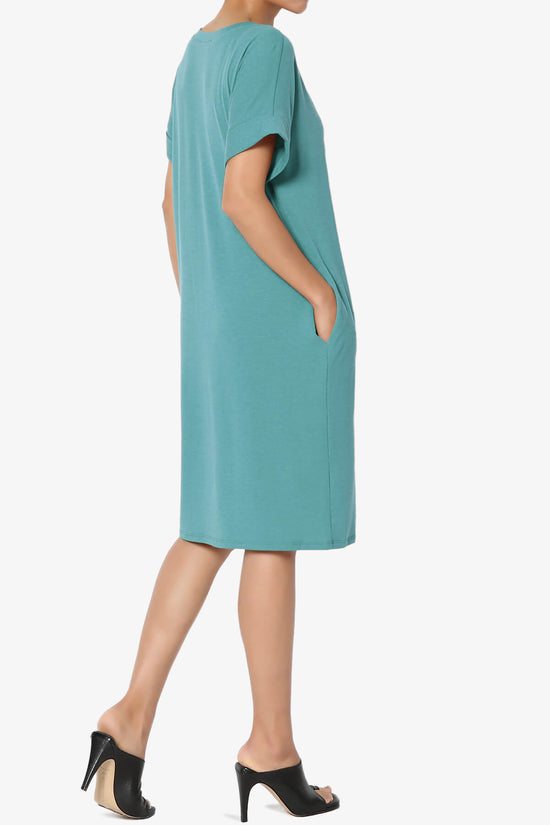 Cliff Rolled Short Sleeve V-Neck Dress DUSTY TEAL_4