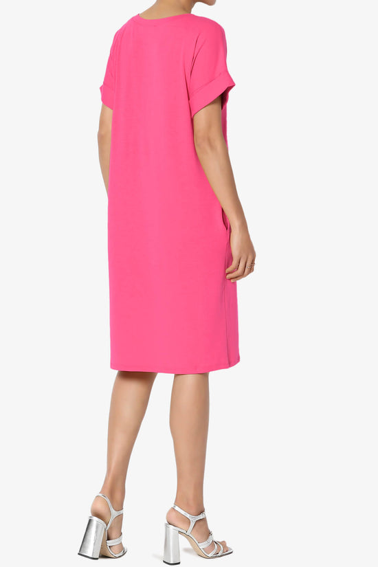 Cliff Rolled Short Sleeve V-Neck Dress FUCHSIA_4