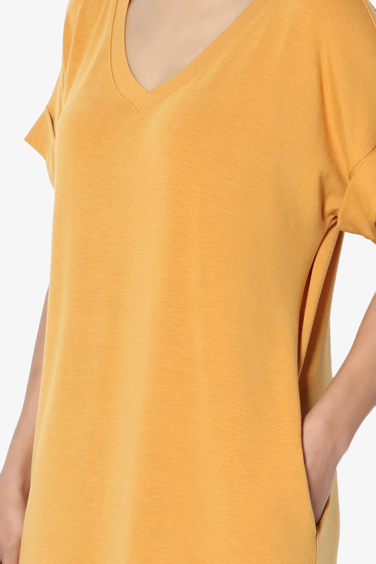 Cliff Rolled Short Sleeve V-Neck Dress GOLDEN MUSTARD_5