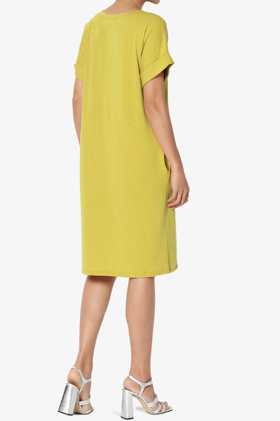 Cliff Rolled Short Sleeve V-Neck Dress GOLDEN WASABI_4