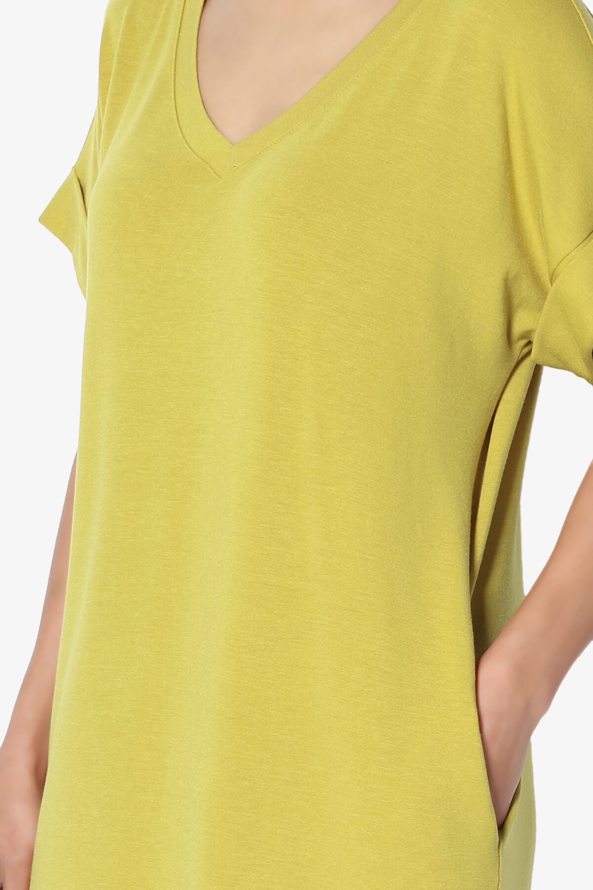 Cliff Rolled Short Sleeve V-Neck Dress GOLDEN WASABI_5