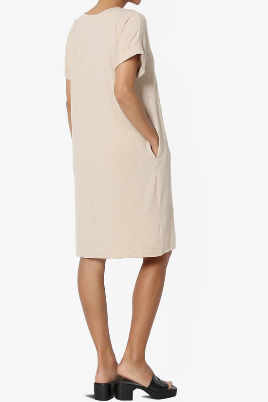 Cliff Rolled Short Sleeve V-Neck Dress HEATHER BEIGE_4