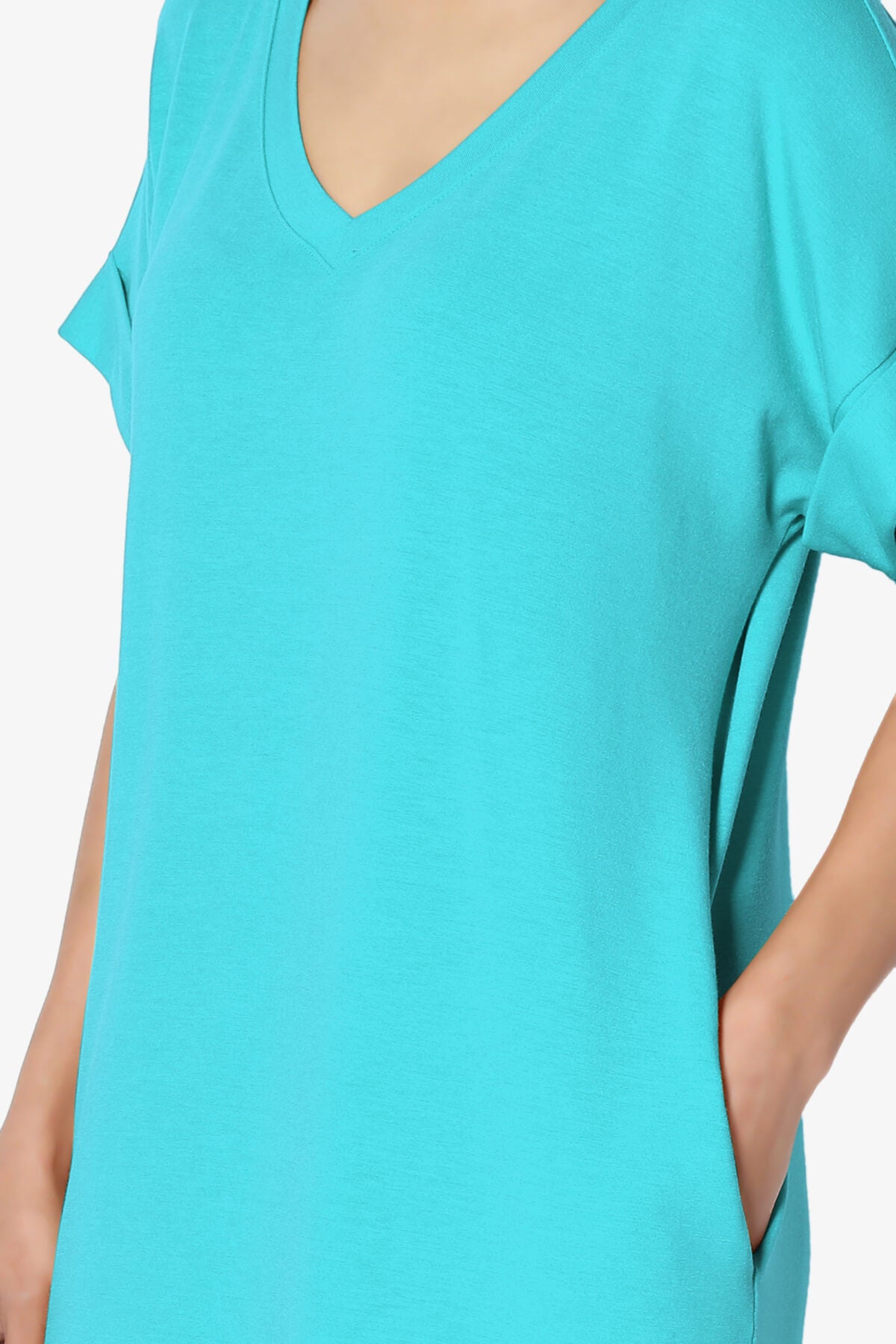 Cliff Rolled Short Sleeve V-Neck Dress ICE BLUE_5