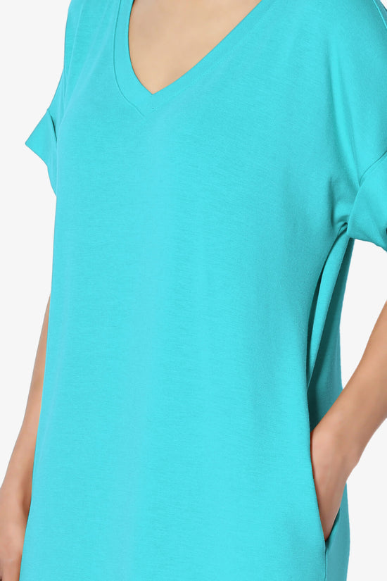 Cliff Rolled Short Sleeve V-Neck Dress ICE BLUE_5