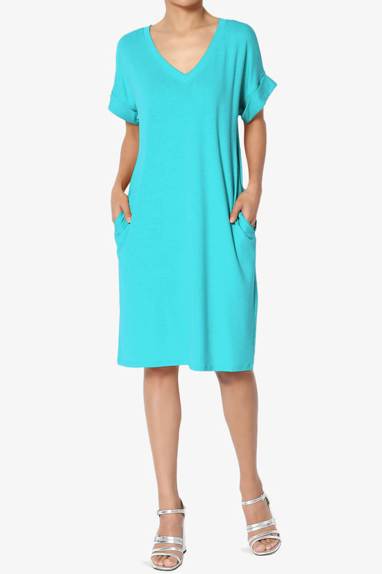 Cliff Rolled Short Sleeve V-Neck Dress ICE BLUE_6