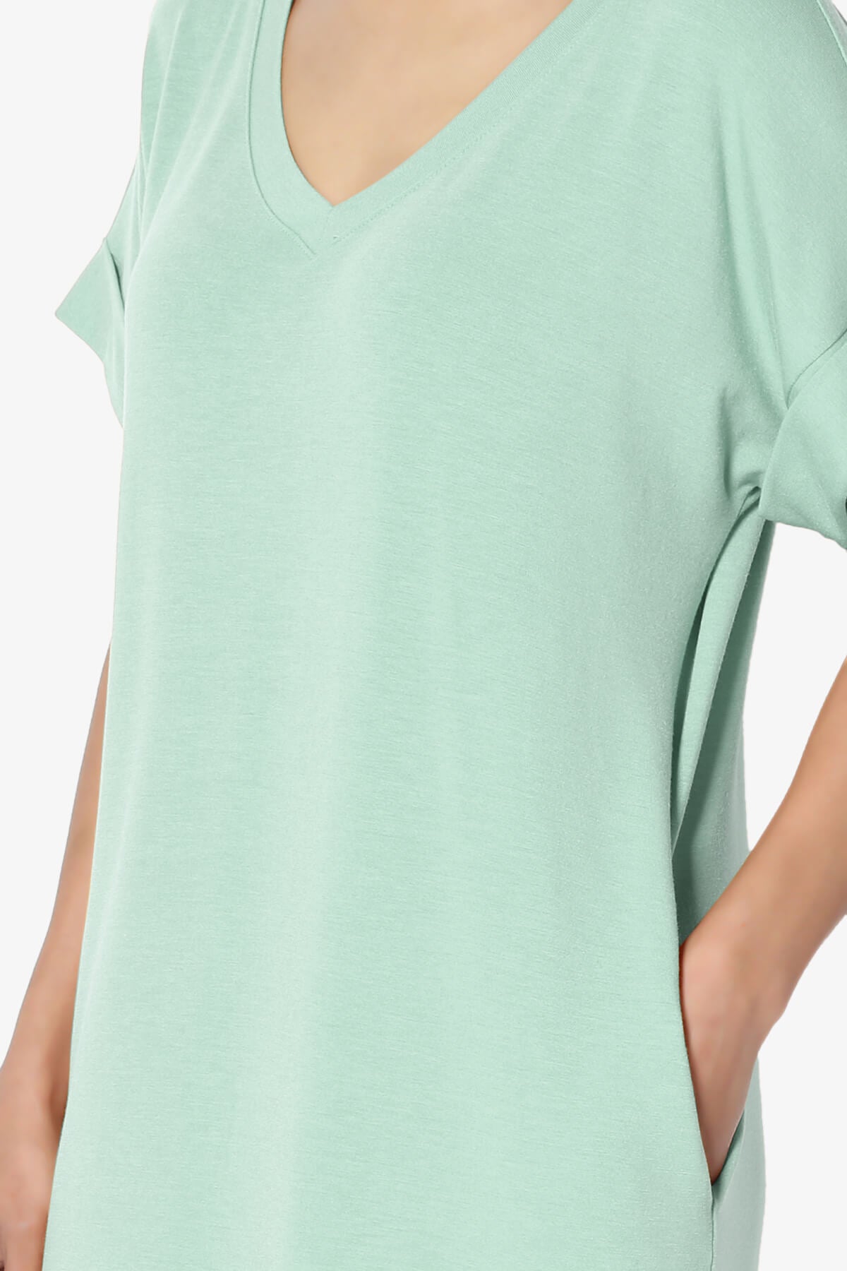 Cliff Rolled Short Sleeve V-Neck Dress LIGHT GREEN_5