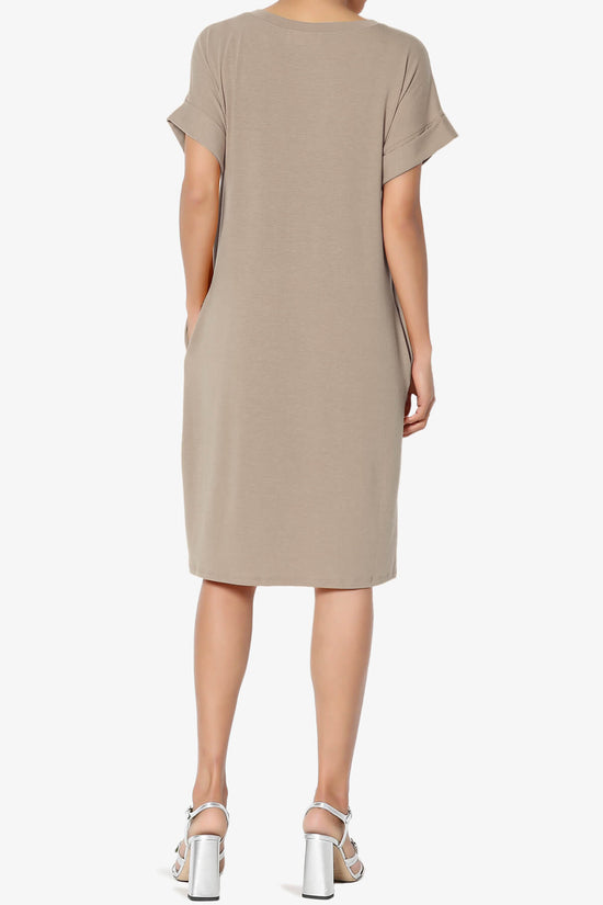 Cliff Rolled Short Sleeve V-Neck Dress LIGHT MOCHA_2