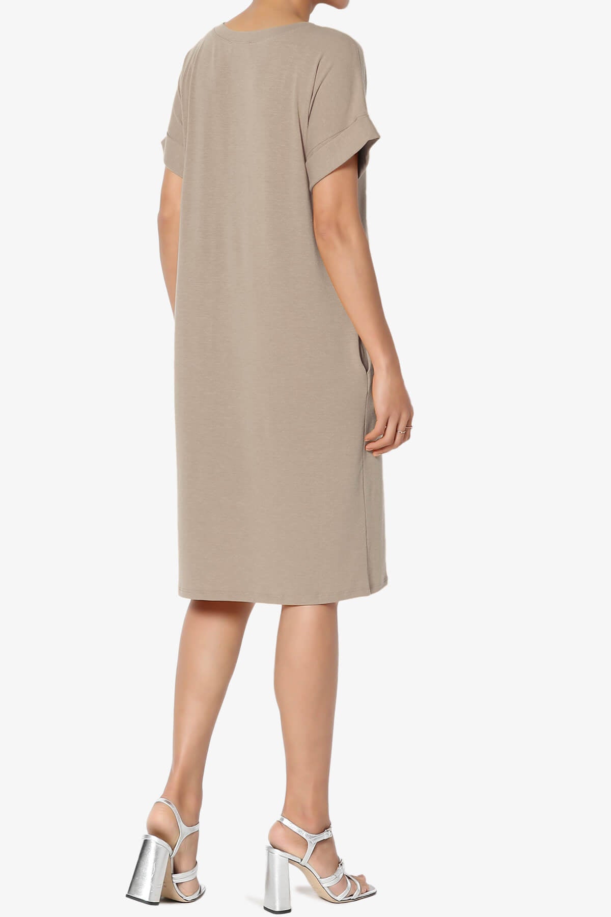 Cliff Rolled Short Sleeve V-Neck Dress LIGHT MOCHA_4