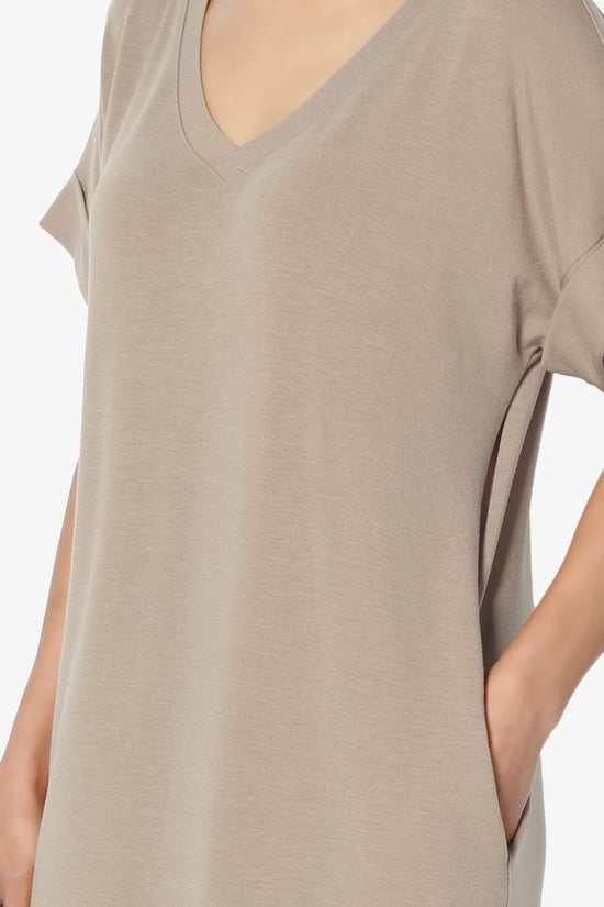 Cliff Rolled Short Sleeve V-Neck Dress LIGHT MOCHA_5