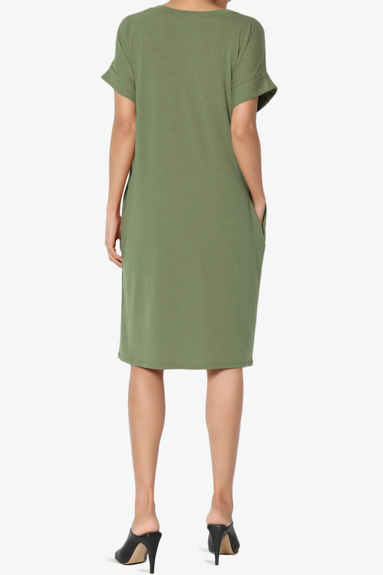 Cliff Rolled Short Sleeve V-Neck Dress LIGHT OLIVE_2