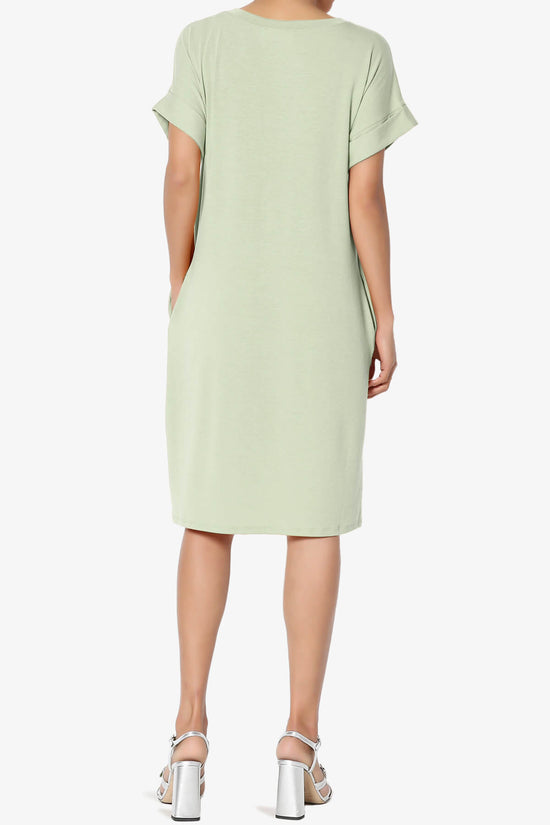 Cliff Rolled Short Sleeve V-Neck Dress LIGHT SAGE_2