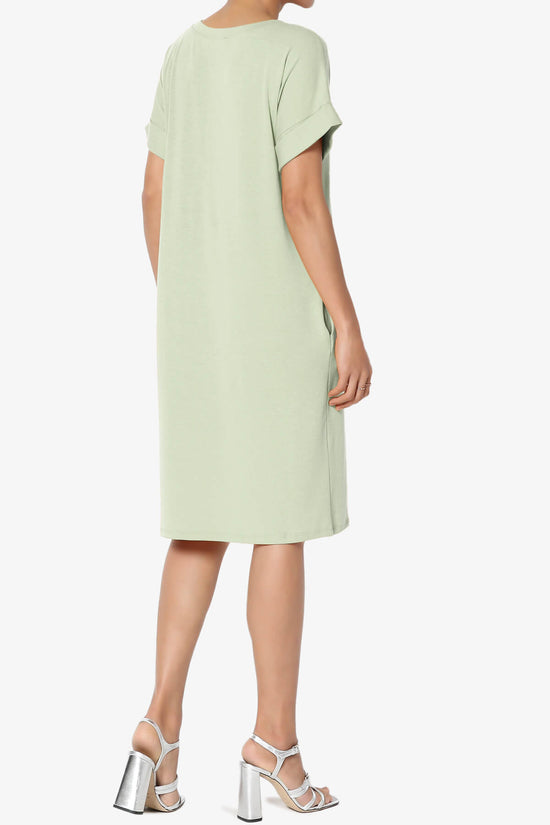 Cliff Rolled Short Sleeve V-Neck Dress LIGHT SAGE_4