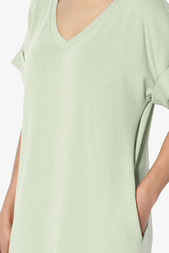Cliff Rolled Short Sleeve V-Neck Dress LIGHT SAGE_5