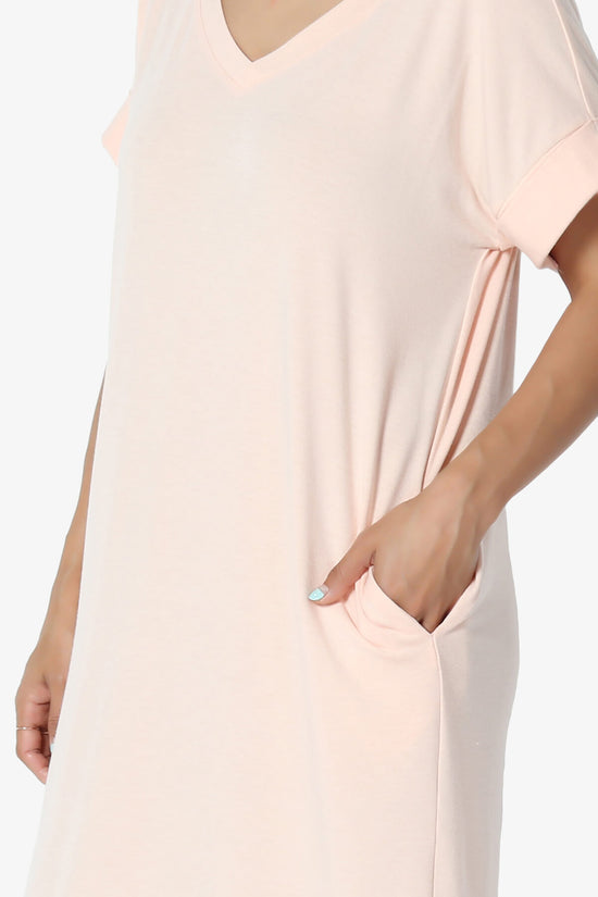 Cliff Rolled Short Sleeve V-Neck Dress LT PEACH_5