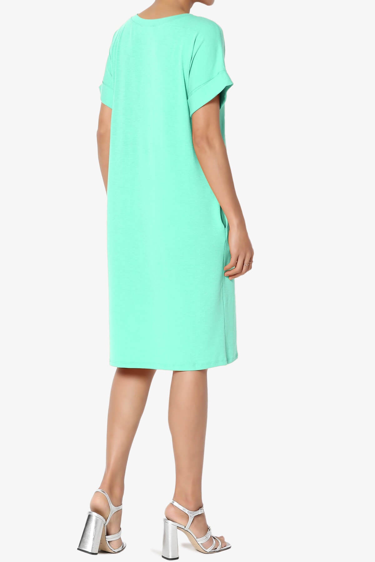 Cliff Rolled Short Sleeve V-Neck Dress MINT_4