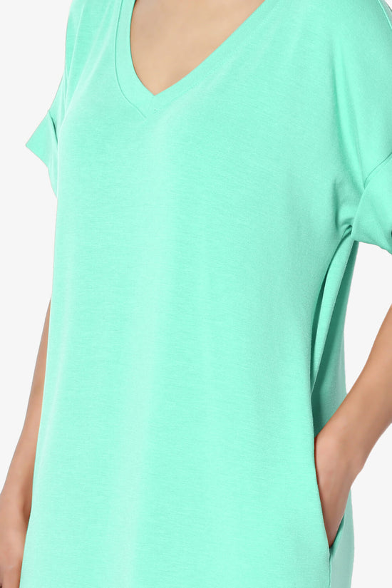 Cliff Rolled Short Sleeve V-Neck Dress MINT_5
