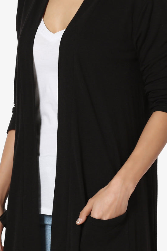 Daday Slouchy Pocket 3/4 Sleeve Cardigan BLACK_5