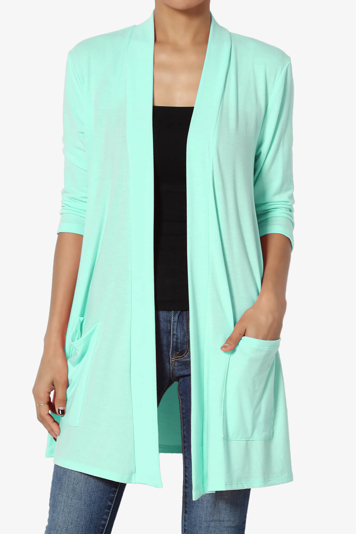 Daday Slouchy Pocket 3/4 Sleeve Cardigan BLUE MINT_1