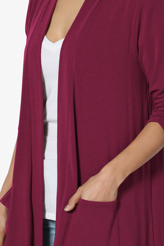 Daday Slouchy Pocket 3/4 Sleeve Cardigan BURGUNDY_5