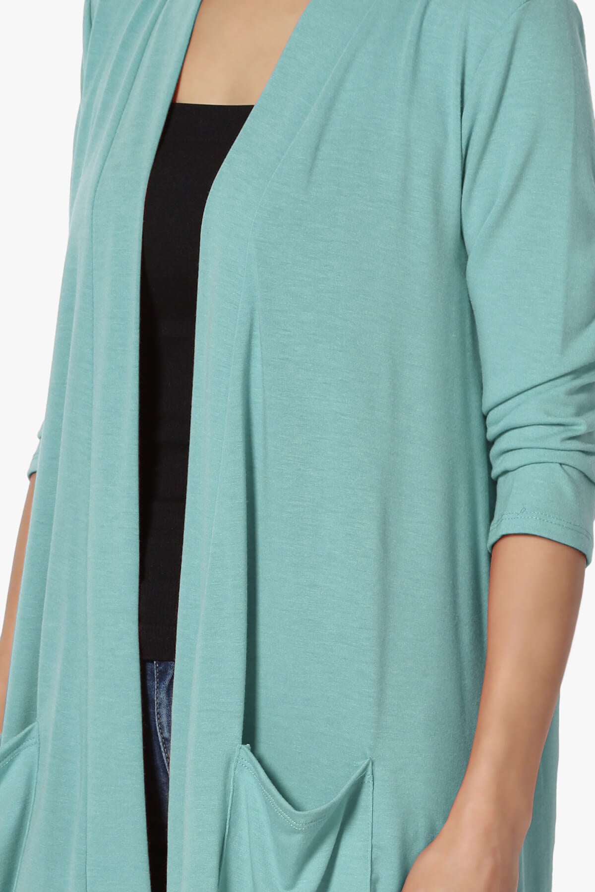 Daday Slouchy Pocket 3/4 Sleeve Cardigan DUSTY TEAL_5