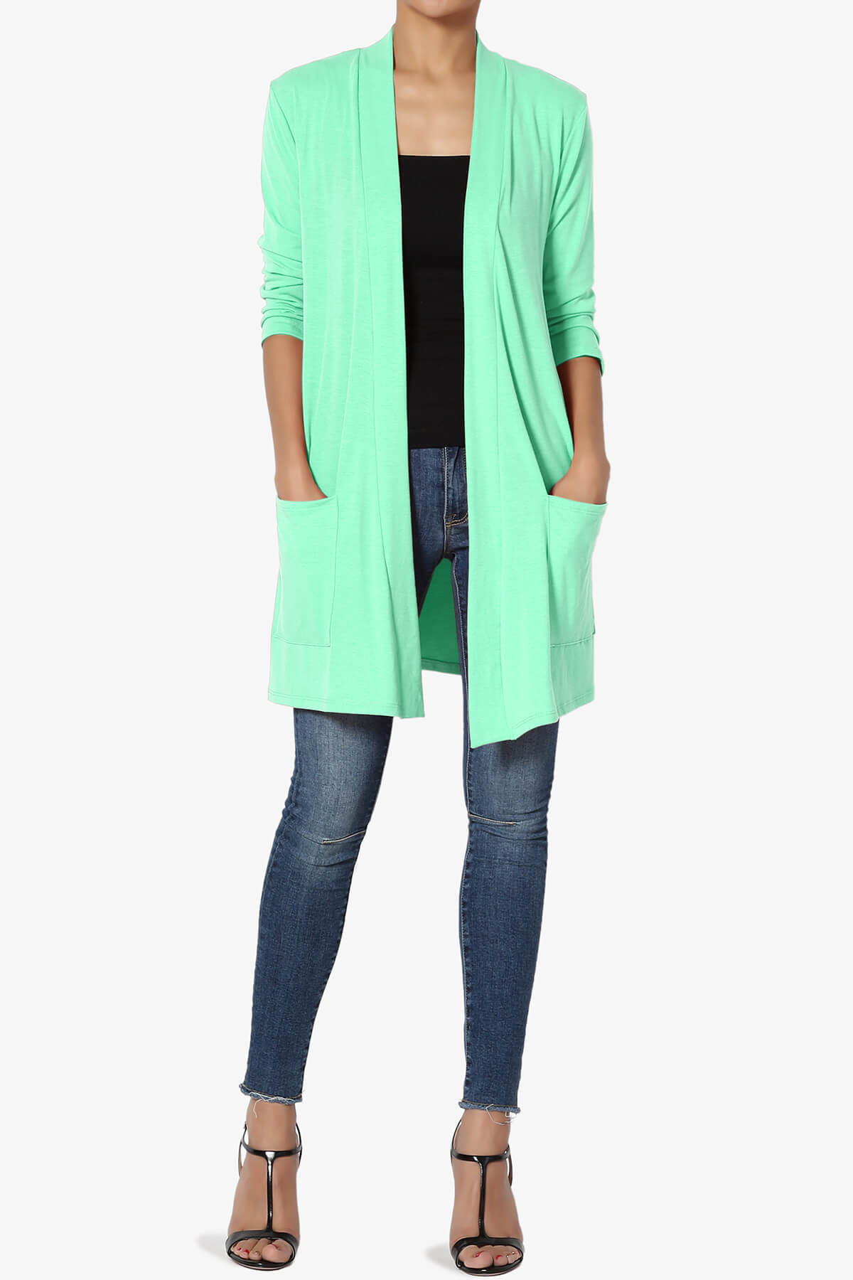 Daday Slouchy Pocket 3/4 Sleeve Cardigan GREEN MINT_6