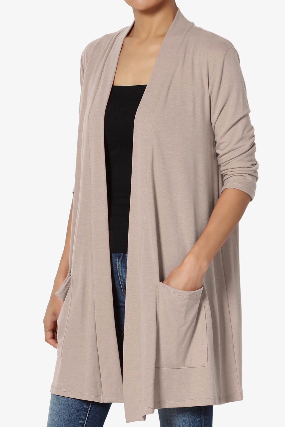 Daday Slouchy Pocket 3/4 Sleeve Cardigan LIGHT MOCHA_3