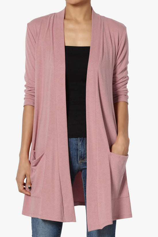 Daday Slouchy Pocket 3/4 Sleeve Cardigan LIGHT ROSE_1