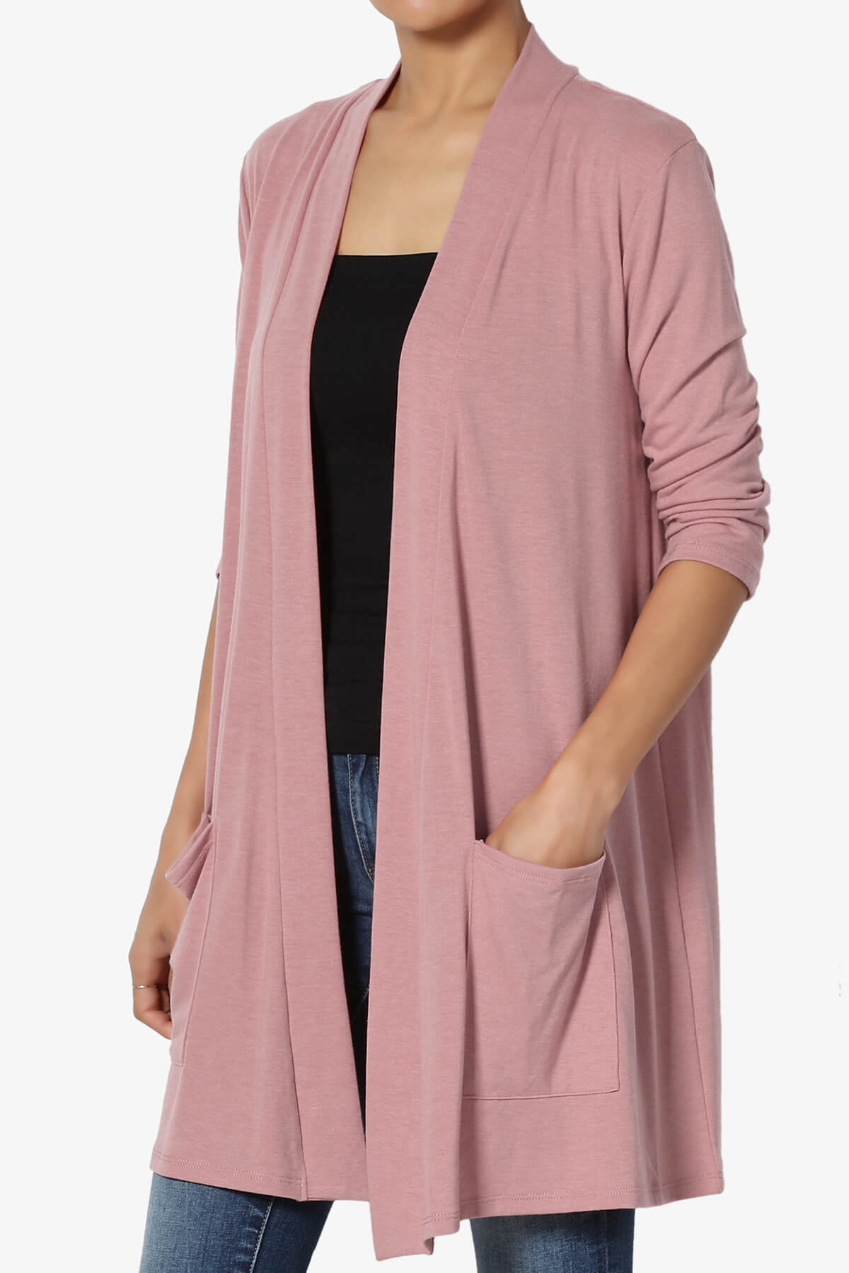 Daday Slouchy Pocket 3/4 Sleeve Cardigan LIGHT ROSE_3