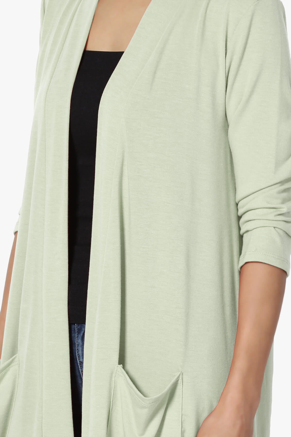 Daday Slouchy Pocket 3/4 Sleeve Cardigan LIGHT SAGE_5
