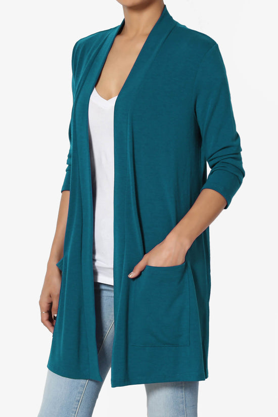 Daday Slouchy Pocket 3/4 Sleeve Cardigan TEAL_3