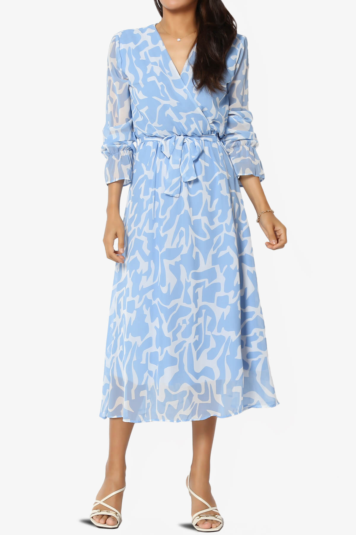Emery V-Neck Chiffon Flared Midi Dress BLUE_1