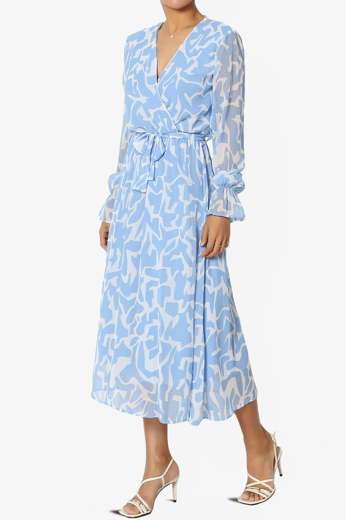 Emery V-Neck Chiffon Flared Midi Dress BLUE_3