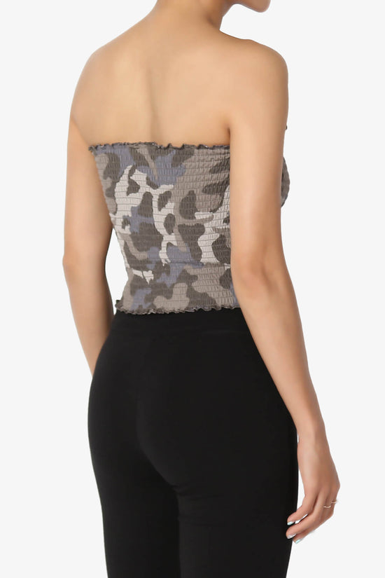 Faleece Camo Smocked Crop Tube Top DUSTY OLIVE_4