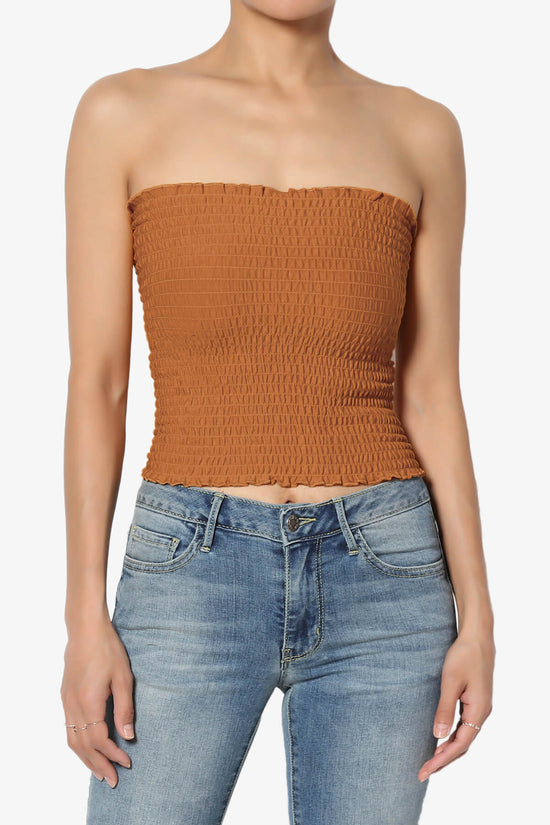 Faleece Smocked Crop Tube Top ALMOND_1