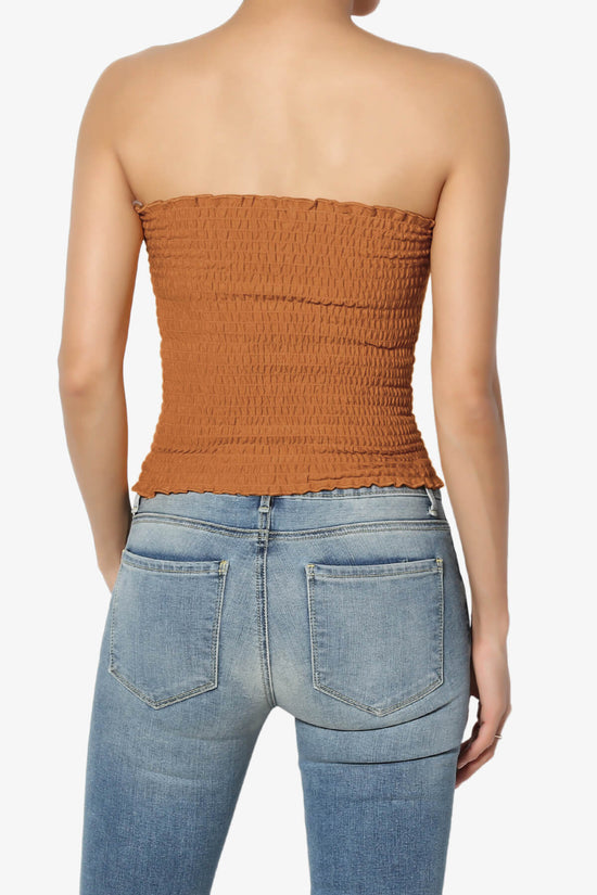 Faleece Smocked Crop Tube Top ALMOND_2