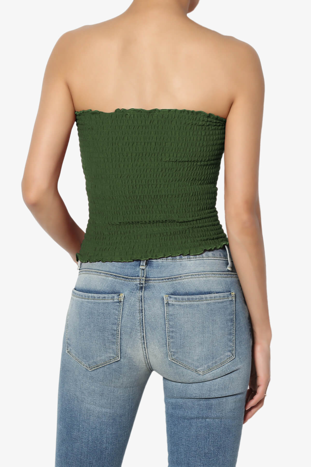 Faleece Smocked Crop Tube Top ARMY GREEN_2