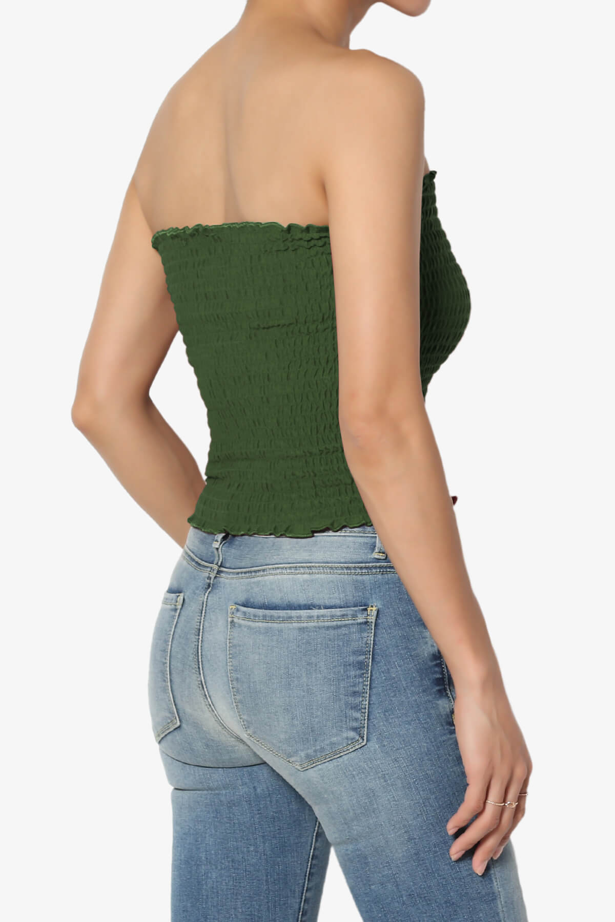 Faleece Smocked Crop Tube Top ARMY GREEN_4