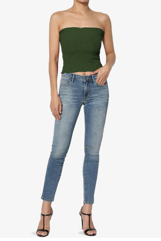 Faleece Smocked Crop Tube Top ARMY GREEN_6