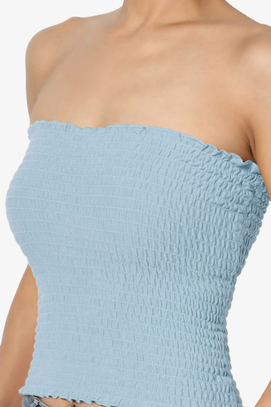 Faleece Smocked Crop Tube Top ASH BLUE_5