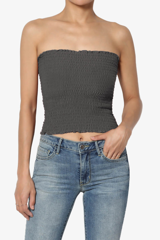 Faleece Smocked Crop Tube Top ASH GREY_1