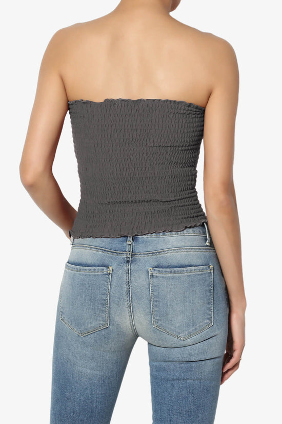 Faleece Smocked Crop Tube Top ASH GREY_2