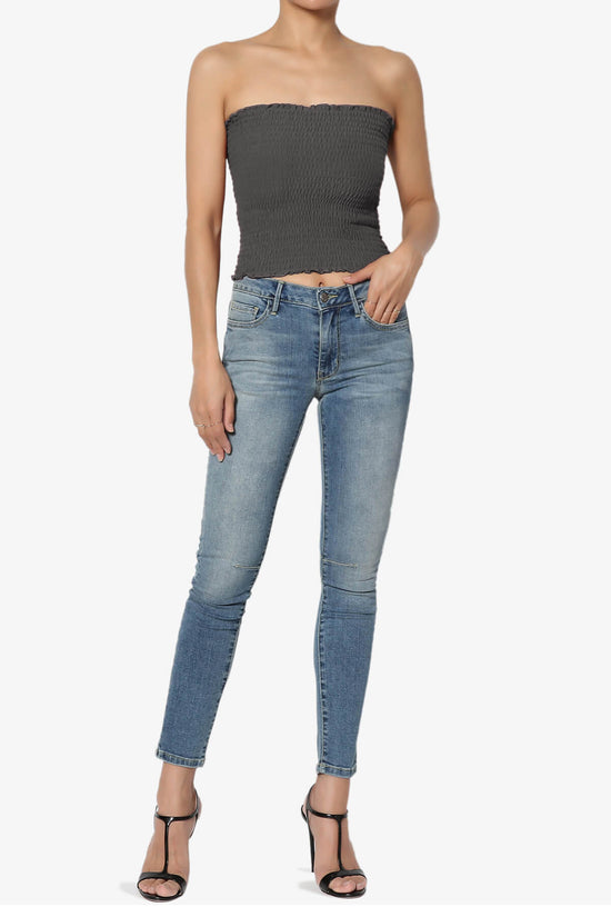 Faleece Smocked Crop Tube Top ASH GREY_6