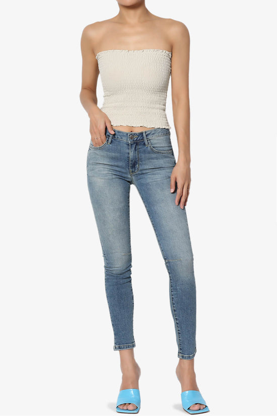 Faleece Smocked Crop Tube Top BONE_6