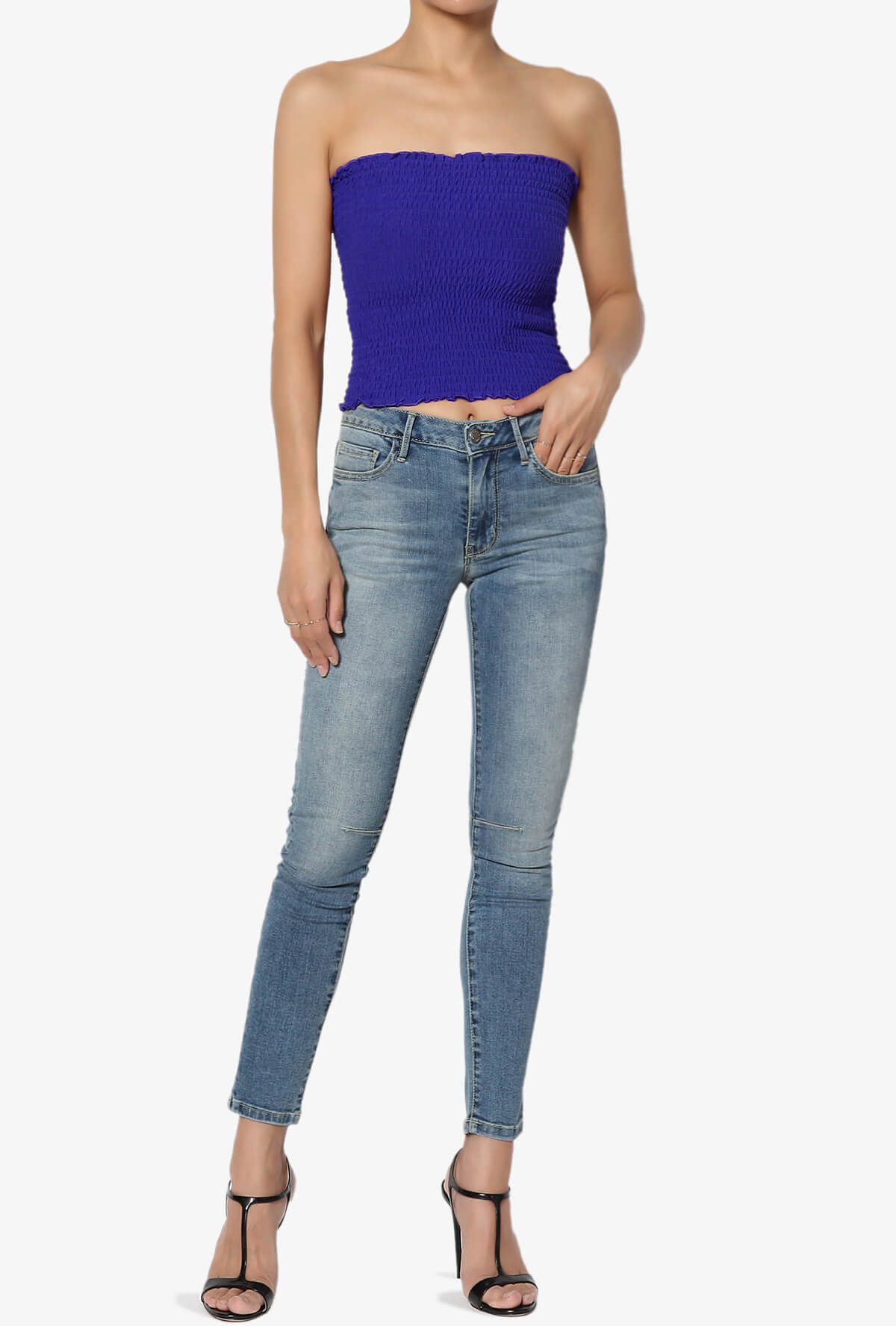 Faleece Smocked Crop Tube Top BRIGHT BLUE_6