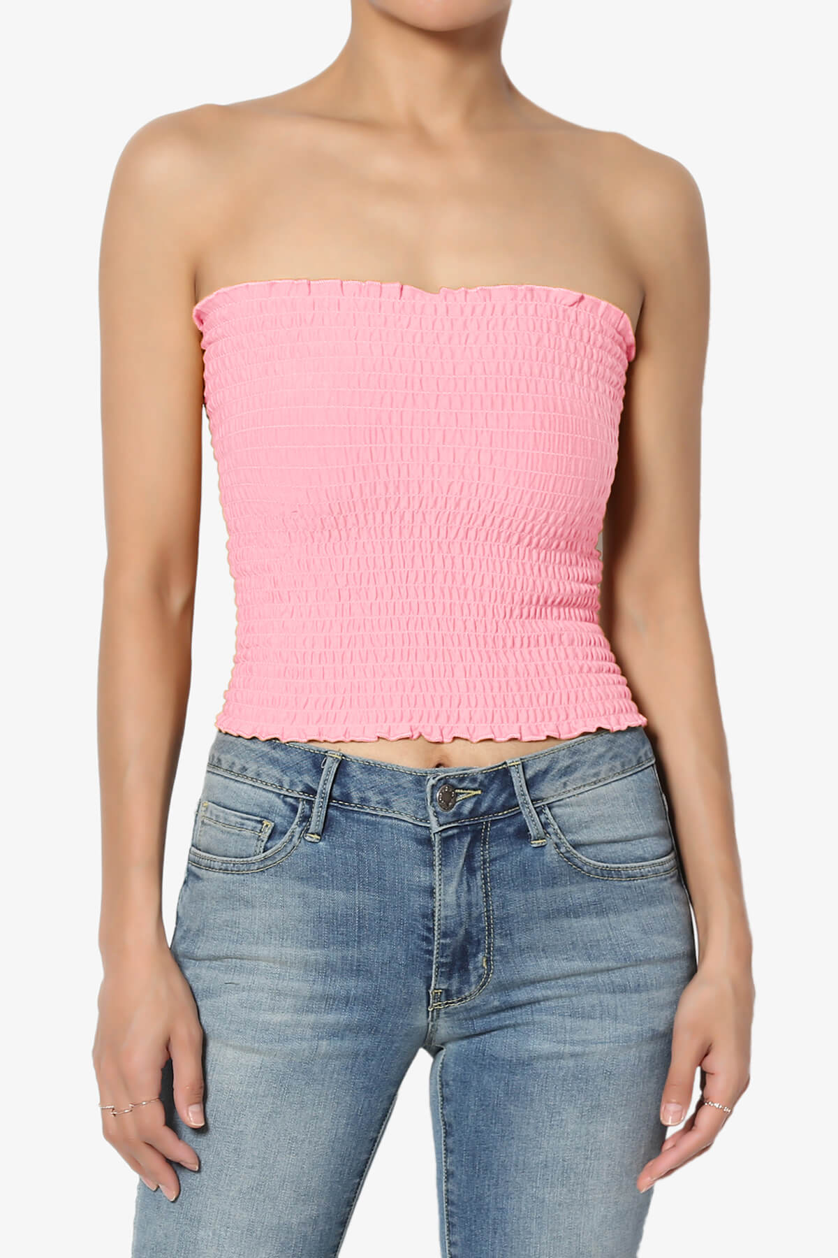 Faleece Smocked Crop Tube Top BRIGHT PINK_1