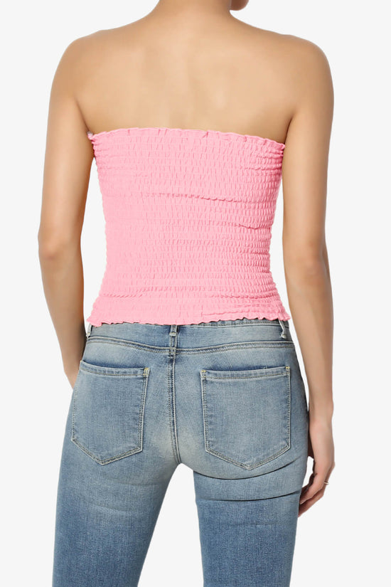 Faleece Smocked Crop Tube Top BRIGHT PINK_2