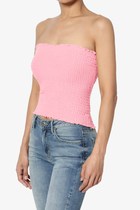 Faleece Smocked Crop Tube Top BRIGHT PINK_3