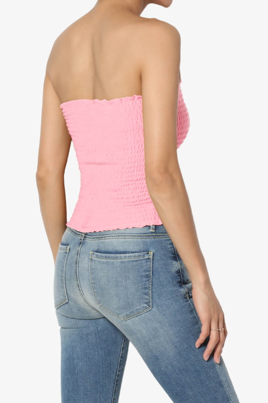 Faleece Smocked Crop Tube Top BRIGHT PINK_4